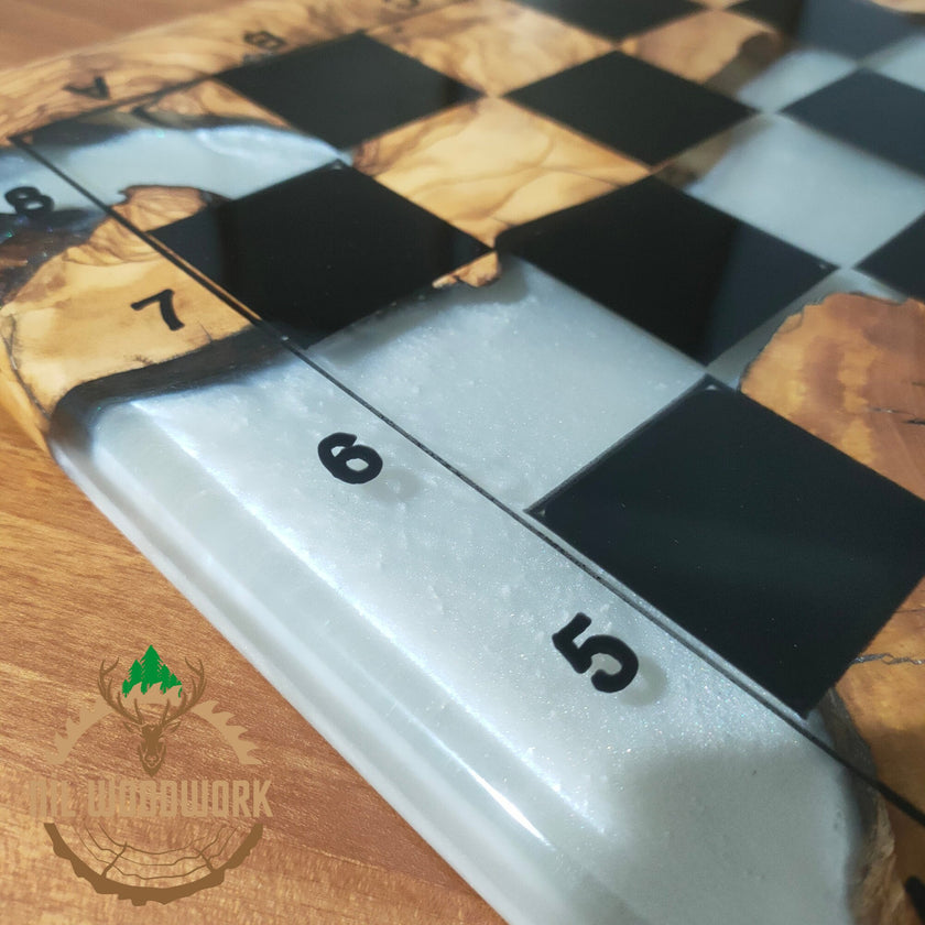 Personalized Olive Wood Chess Set: Resin Inlay, Unique Chessboard