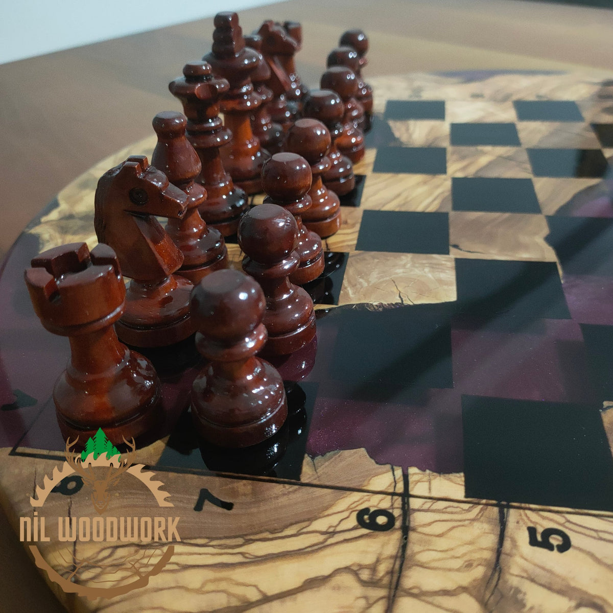 Handmade Olive Wood Resin Chess Set: Personalized Modern Board