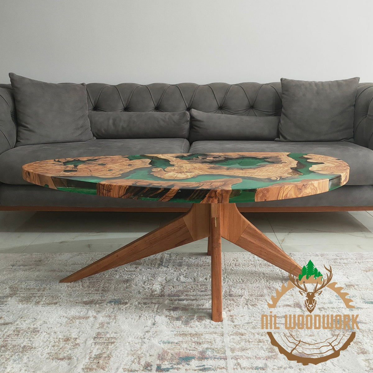 Handmade Olive Wood Resin Coffee Table: Modern Epoxy Design