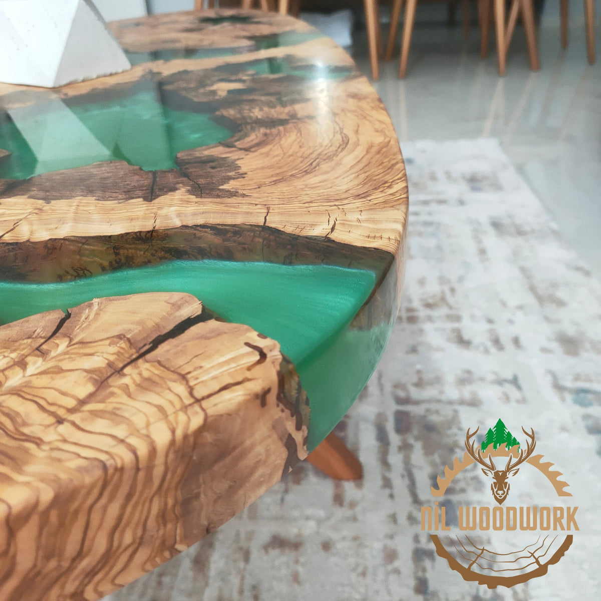 Handmade Olive Wood Resin Coffee Table: Modern Epoxy Design