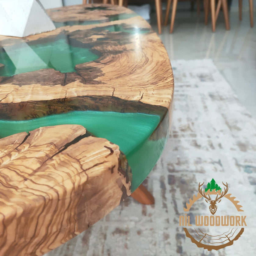 Handmade Olive Wood Resin Coffee Table: Modern Epoxy Design