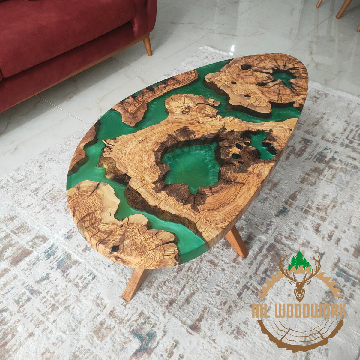 Handmade Olive Wood Resin Coffee Table: Modern Epoxy Design