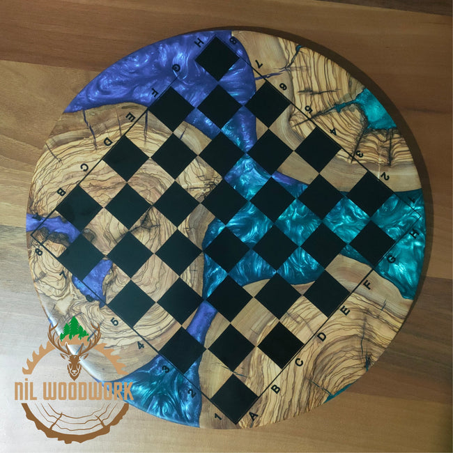 Personalized Olive Wood Resin Chess Set: Handmade Modern Board, Chess Pieces