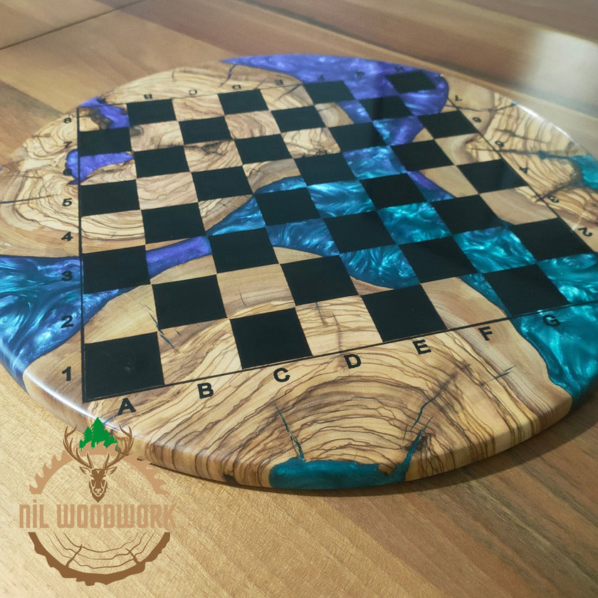 Personalized Olive Wood Resin Chess Set: Handmade Modern Board, Chess Pieces