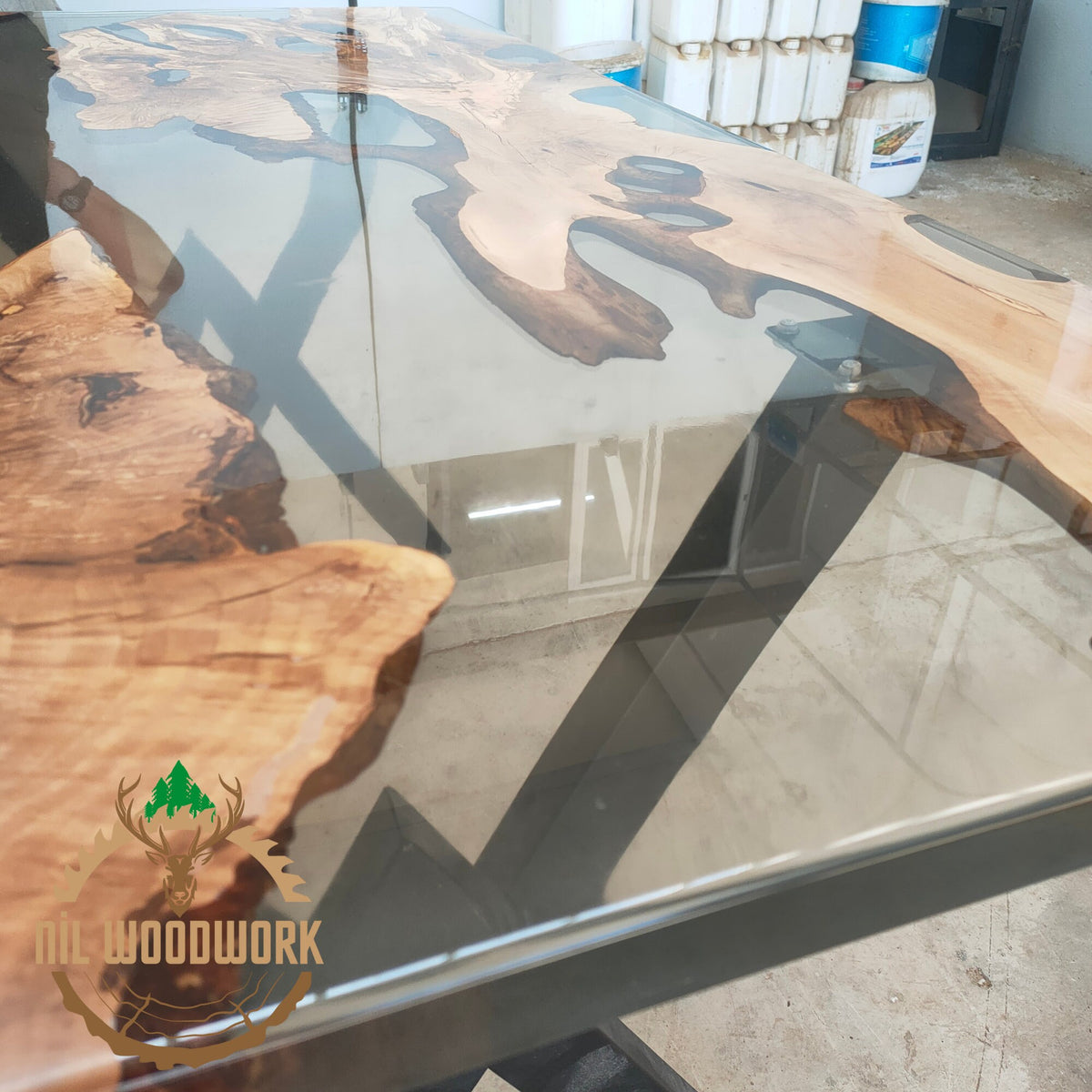 Custom Olive Wood Resin Dining Table: Unique Epoxy River Table