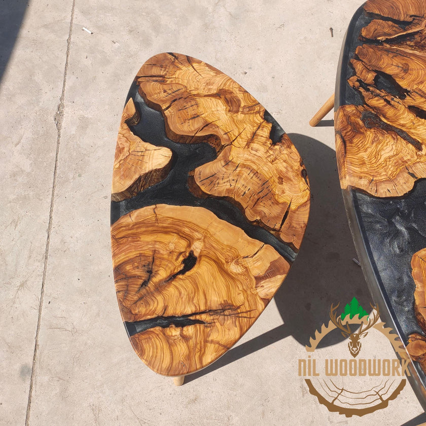 Handmade Olive Wood Epoxy Coffee Table: Rustic Modern Design
