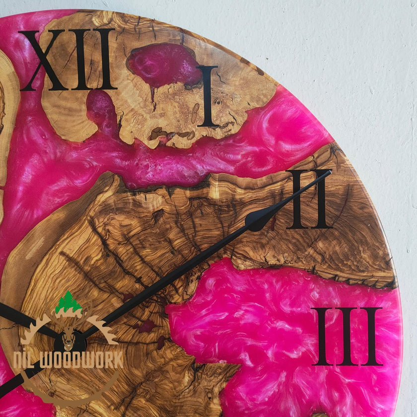 Custom Olive Wood Resin Wall Clock: Modern Epoxy Clock