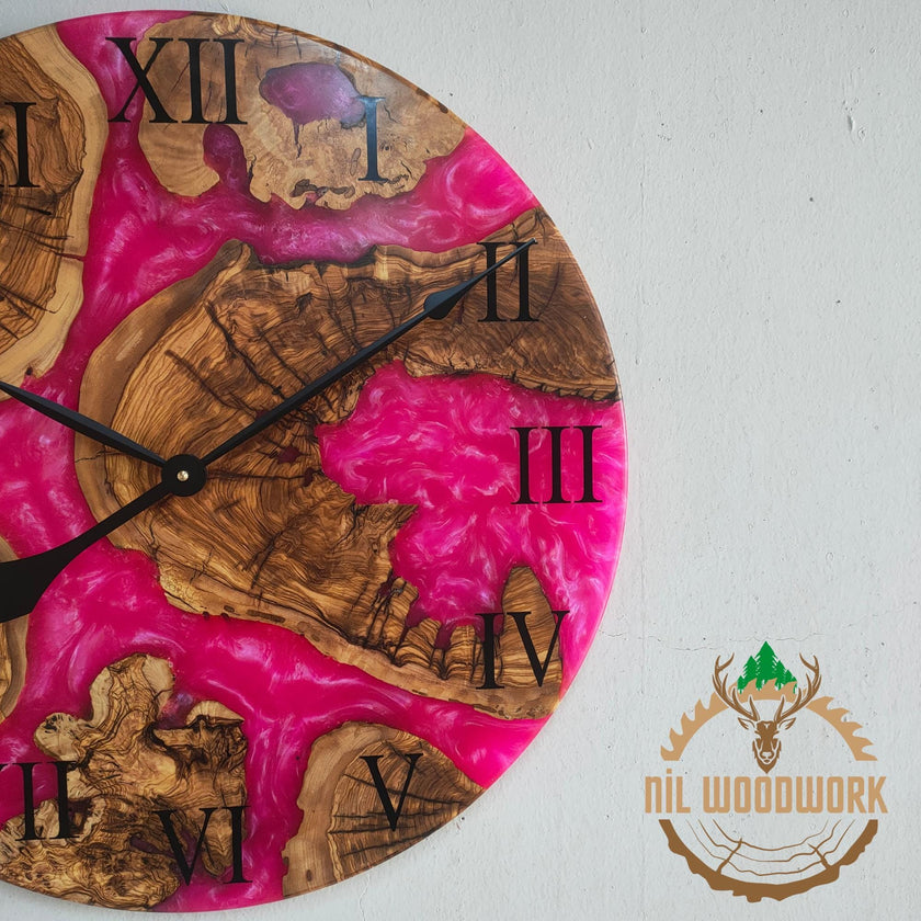 Custom Olive Wood Resin Wall Clock: Modern Epoxy Clock