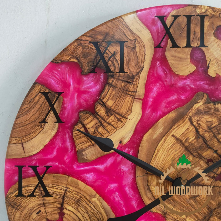 Custom Olive Wood Resin Wall Clock: Modern Epoxy Clock