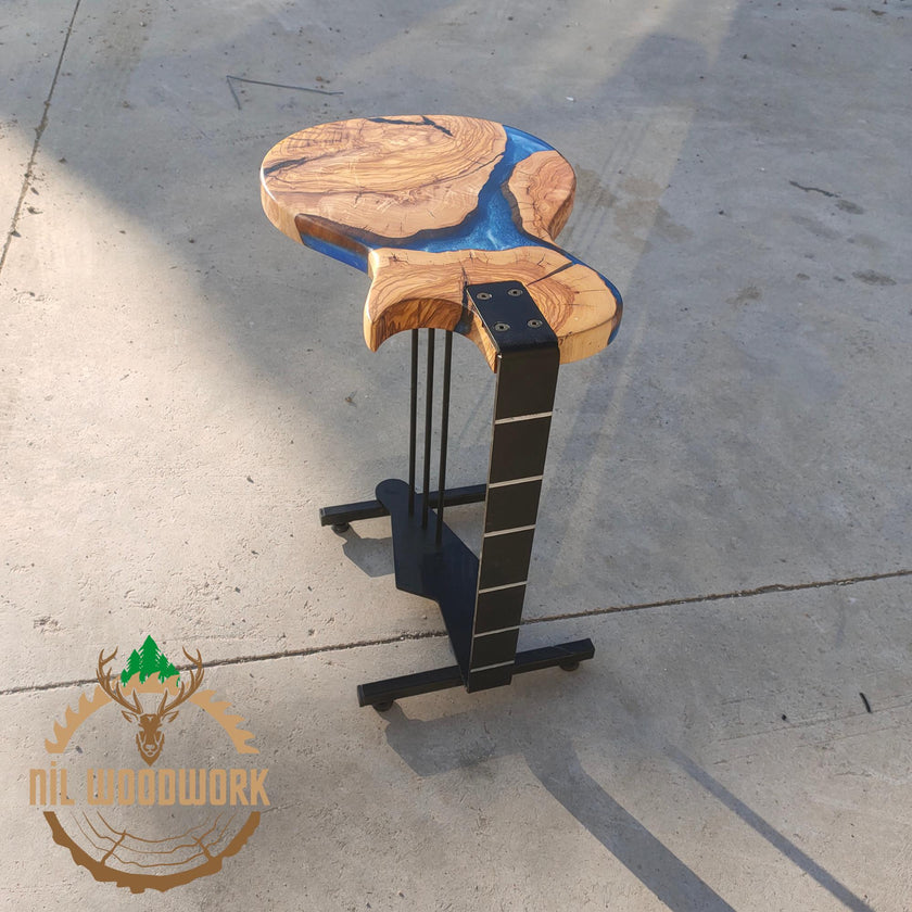 Custom Olive Wood Guitar Stand: Epoxy Resin Sofa End Table