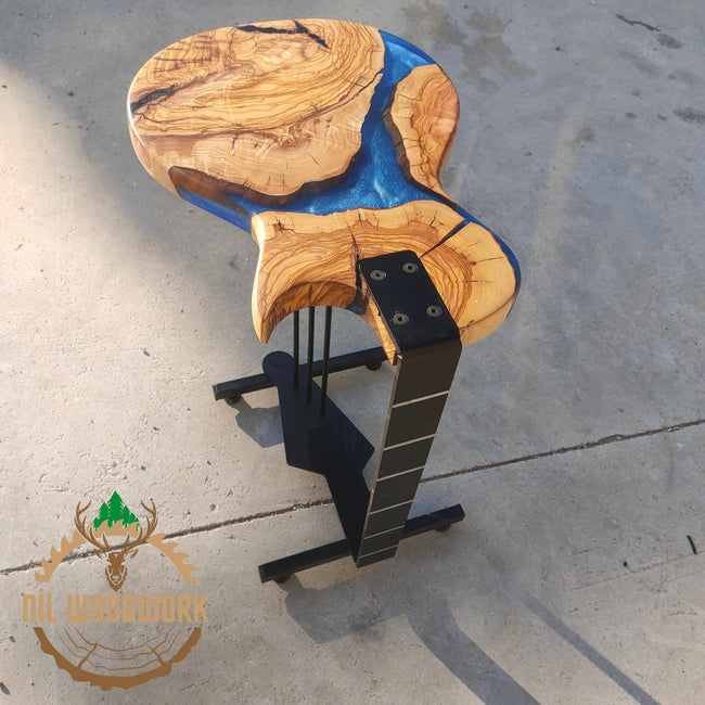 Custom Olive Wood Guitar Stand: Epoxy Resin Sofa End Table