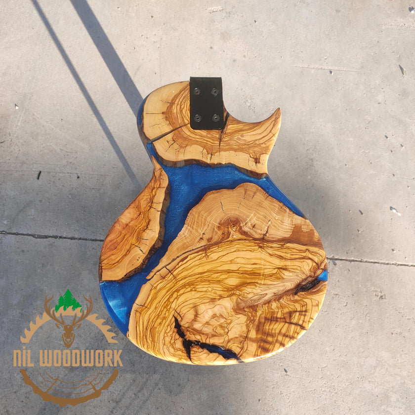 Custom Olive Wood Guitar Stand: Epoxy Resin Sofa End Table