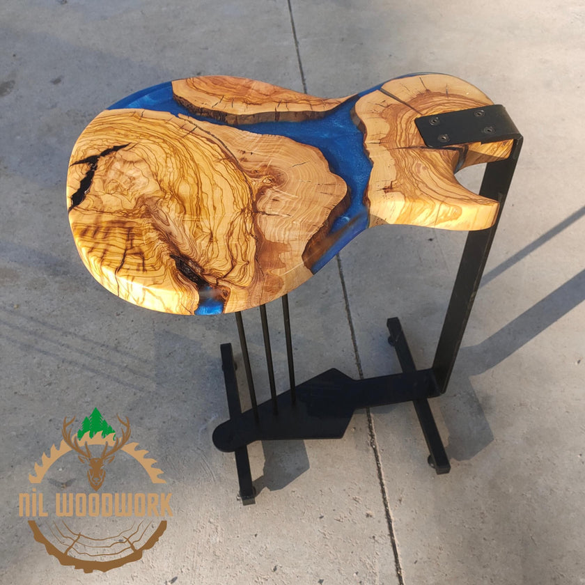 Custom Olive Wood Guitar Stand: Epoxy Resin Sofa End Table