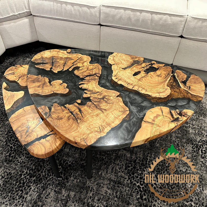 Handmade Olive Wood Epoxy Coffee Table: Rustic Modern Design