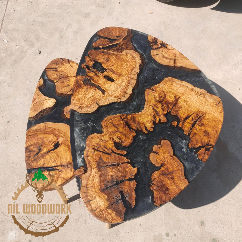 Handmade Olive Wood Epoxy Coffee Table: Rustic Modern Design
