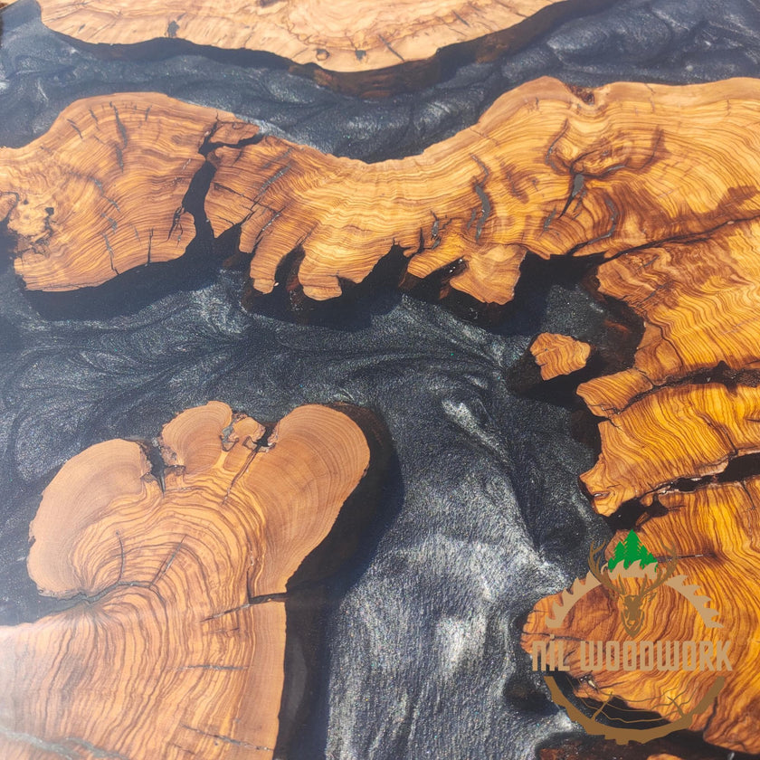 Handmade Olive Wood Epoxy Coffee Table: Rustic Modern Design