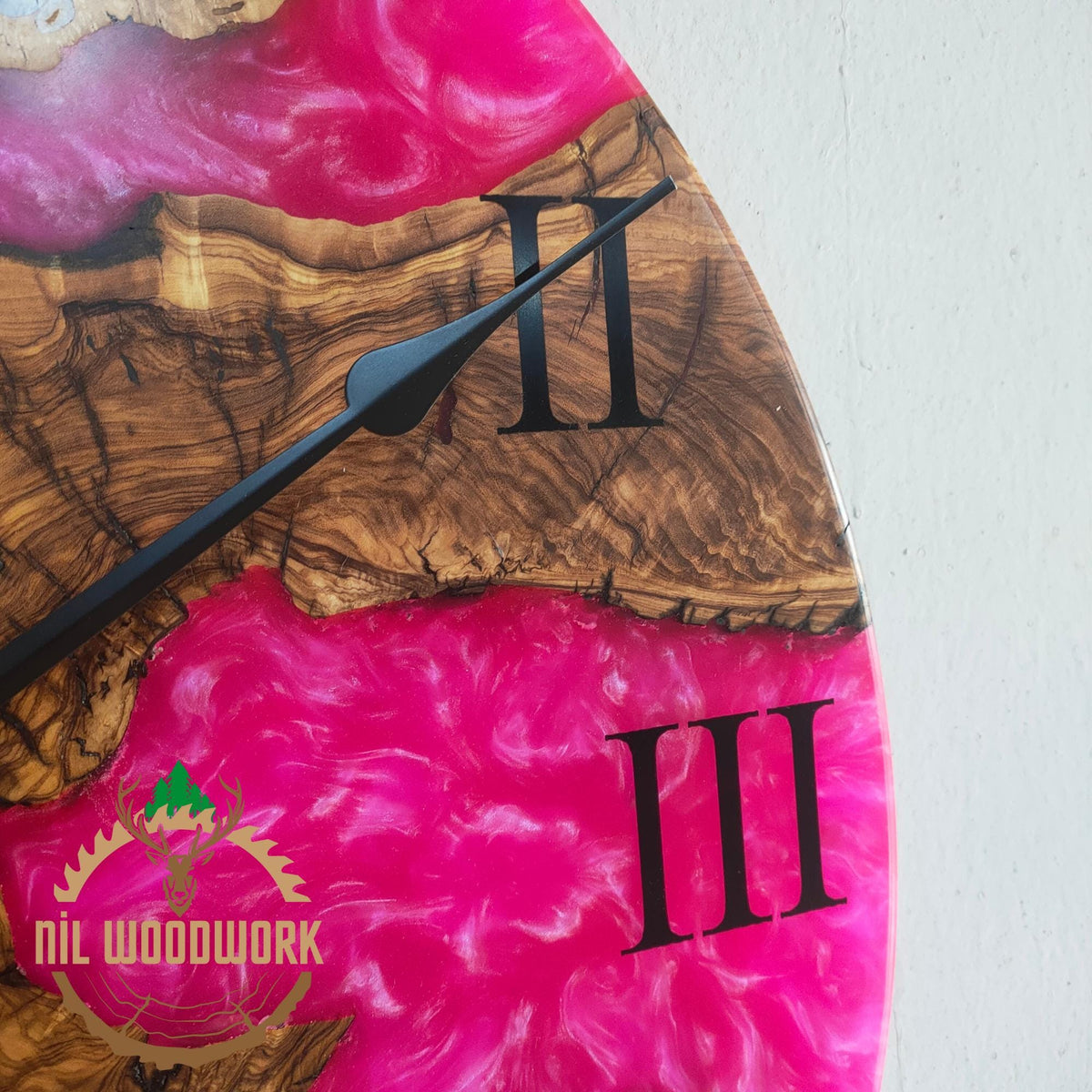 Custom Olive Wood Resin Wall Clock: Modern Epoxy Clock