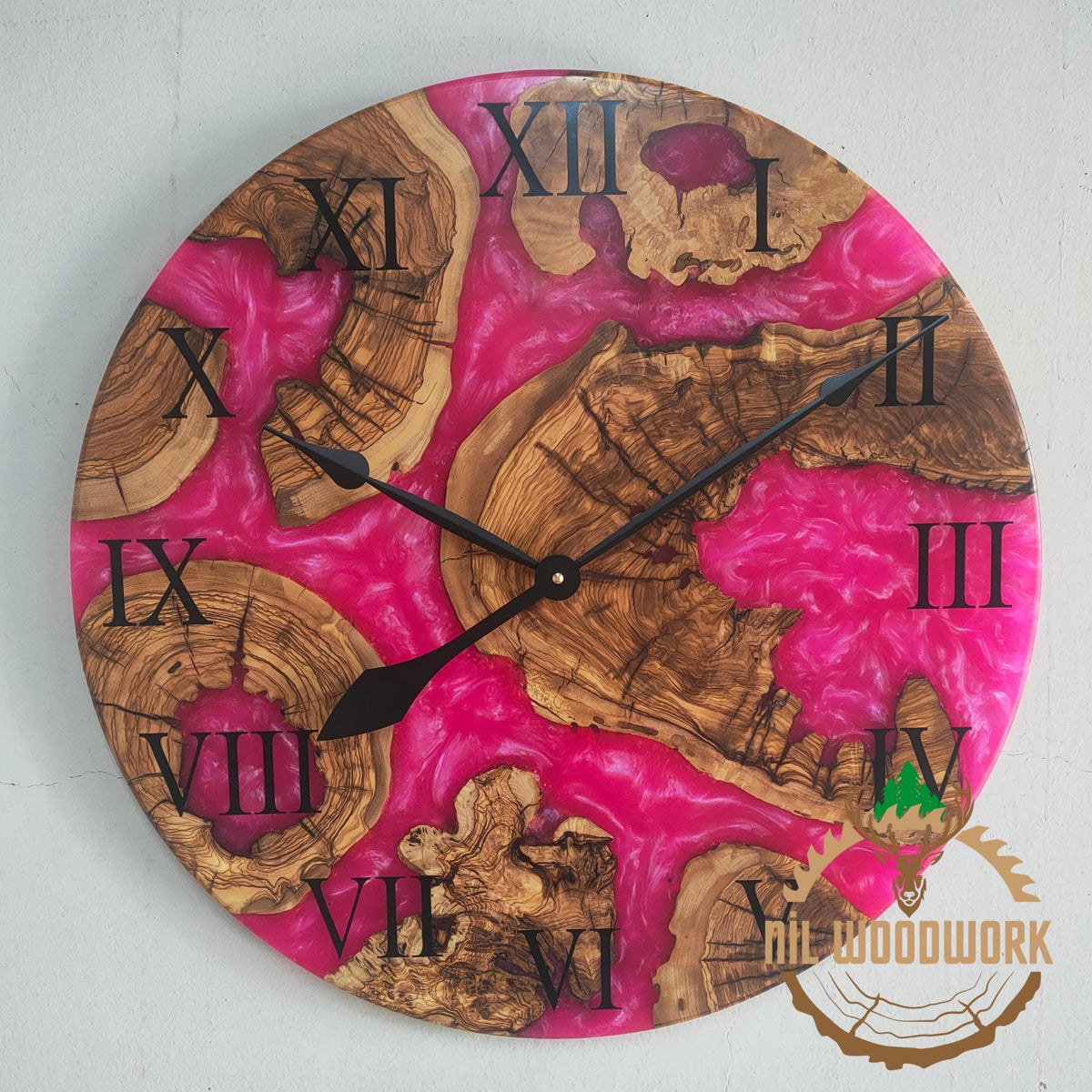 Custom Olive Wood Resin Wall Clock: Modern Epoxy Clock