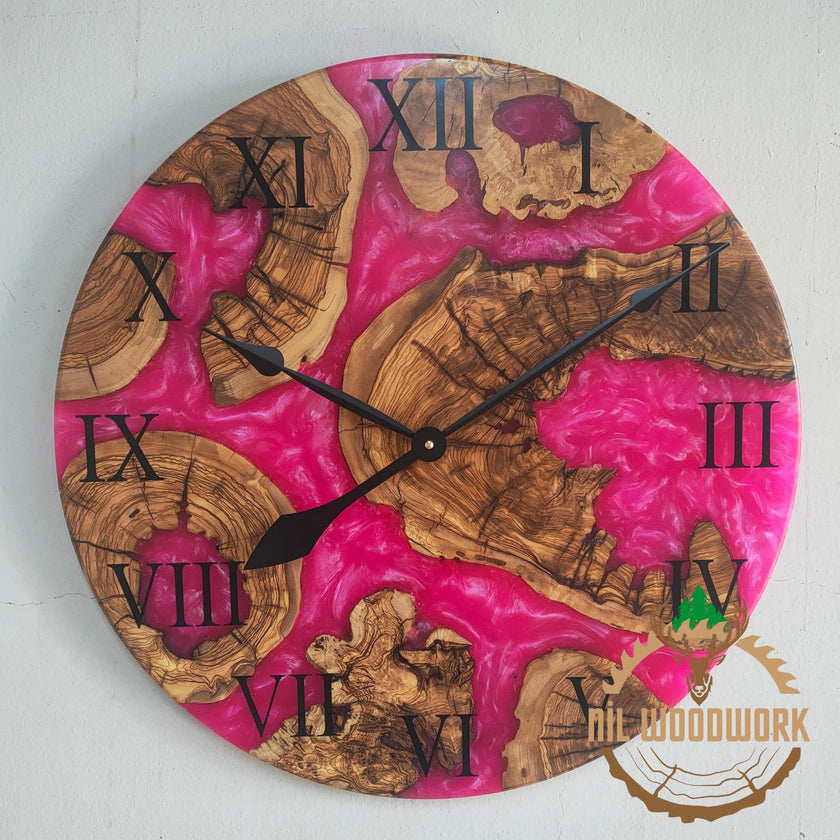 Custom Olive Wood Resin Wall Clock: Modern Epoxy Clock