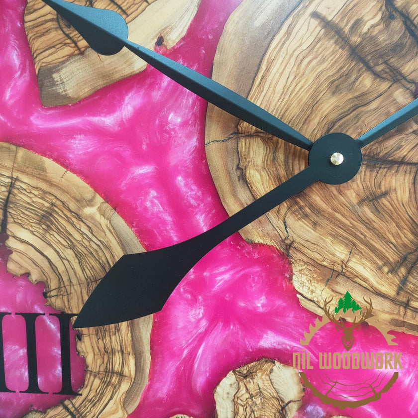 Custom Olive Wood Resin Wall Clock: Modern Epoxy Clock