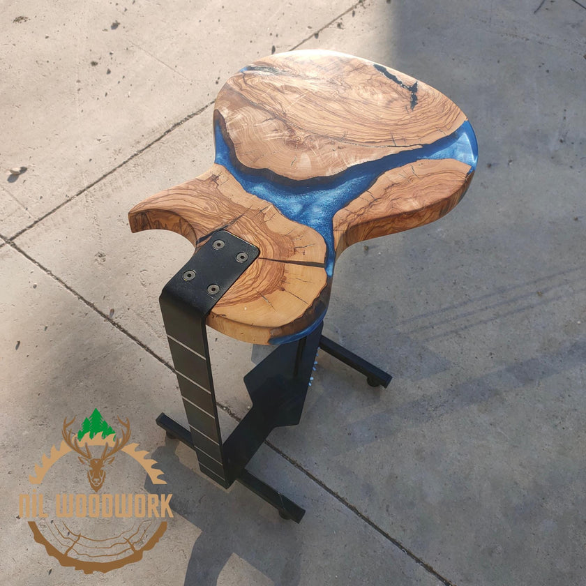 Custom Olive Wood Guitar Stand: Epoxy Resin Sofa End Table