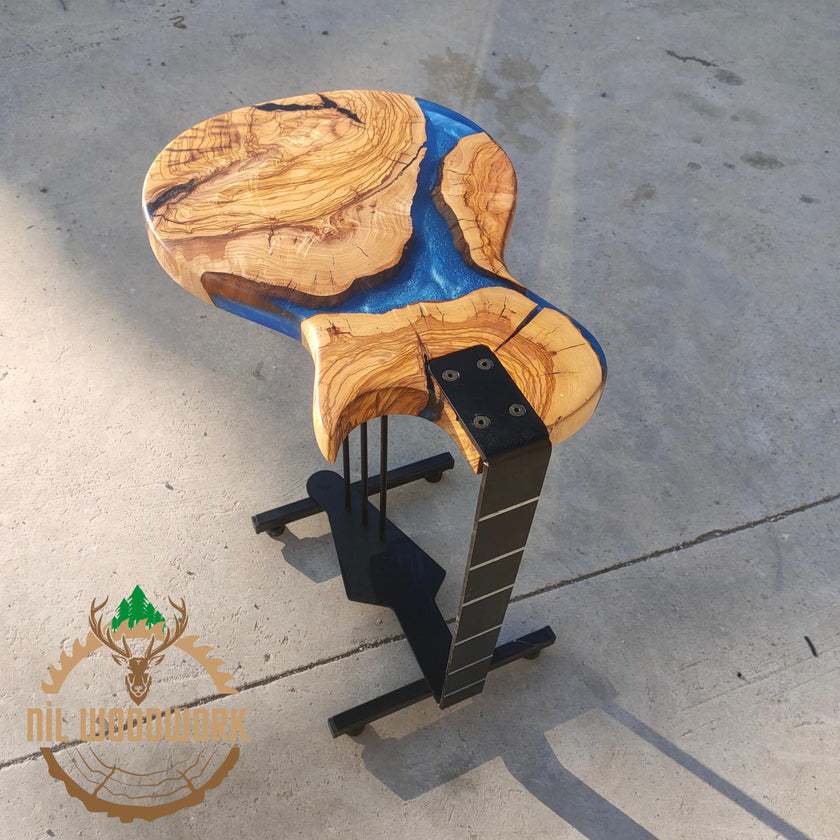 Custom Olive Wood Guitar Stand: Epoxy Resin Sofa End Table
