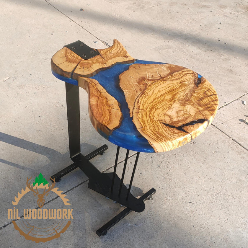 Custom Olive Wood Guitar Stand: Epoxy Resin Sofa End Table