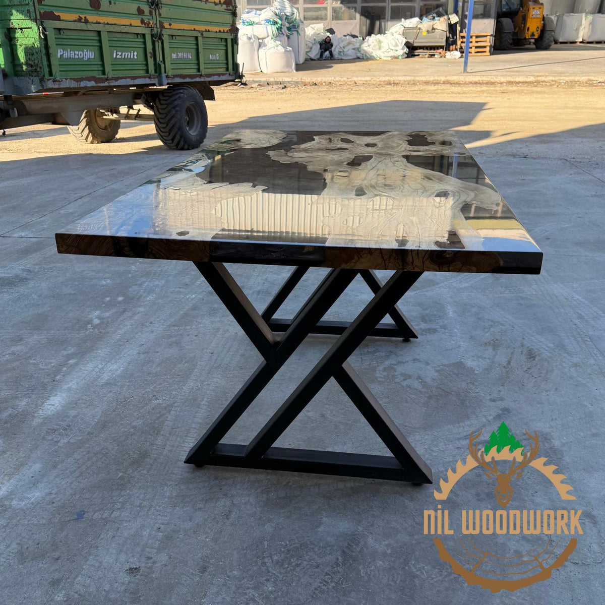 Handmade Olive Wood Epoxy Resin Dining Table: Modern River Table