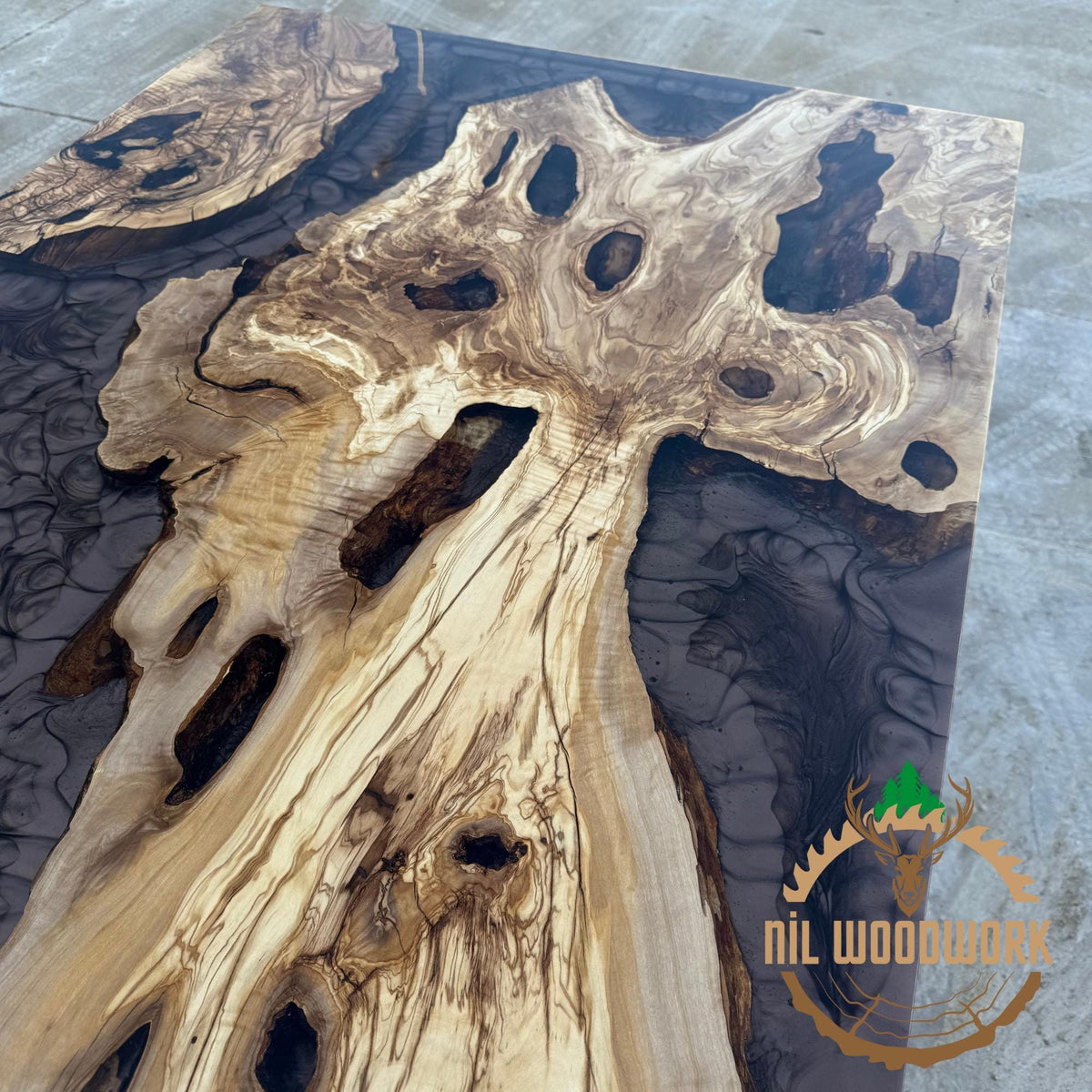 Handmade Olive Wood Epoxy Resin Dining Table: Modern River Table