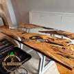 Olive Wood Epoxy Resin Dining Table: Collapsible Design
