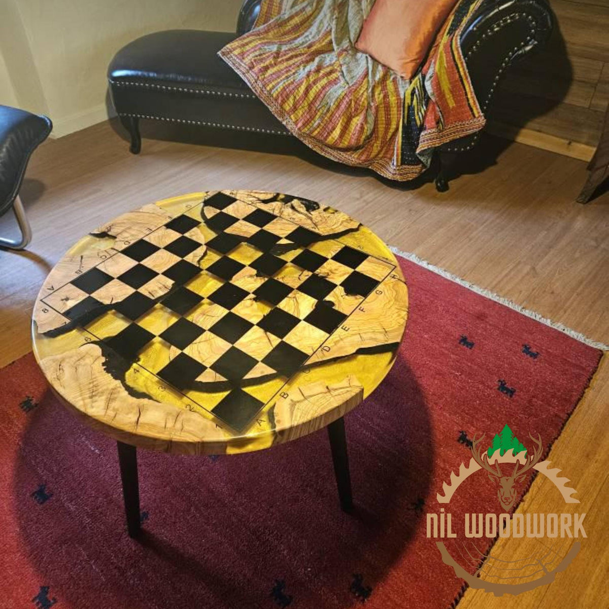 Olive Wood Resin Chess Table: Modern Chessboard Set, Professional Chess Stand