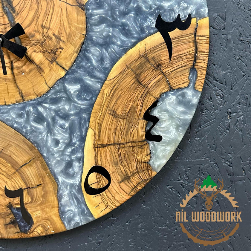 20'' Olive Wood Resin Wall Clock: Modern Arabic Numeral Clock
