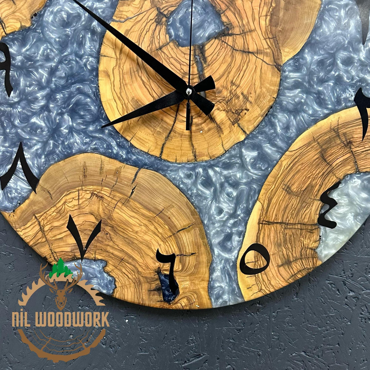 20'' Olive Wood Resin Wall Clock: Modern Arabic Numeral Clock