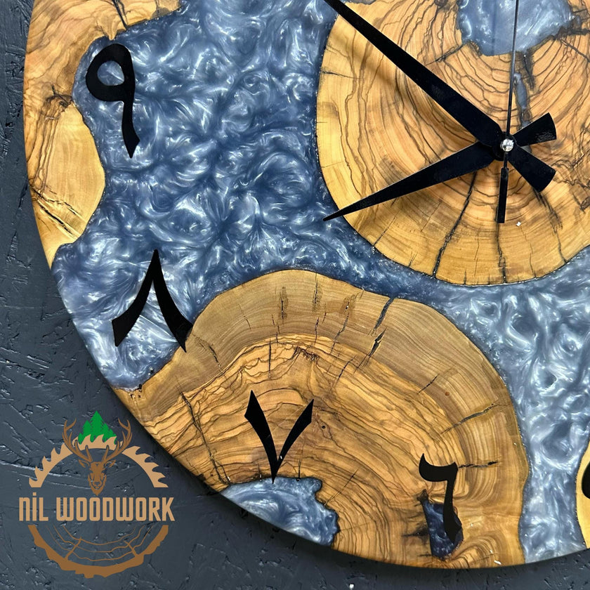 20'' Olive Wood Resin Wall Clock: Modern Arabic Numeral Clock