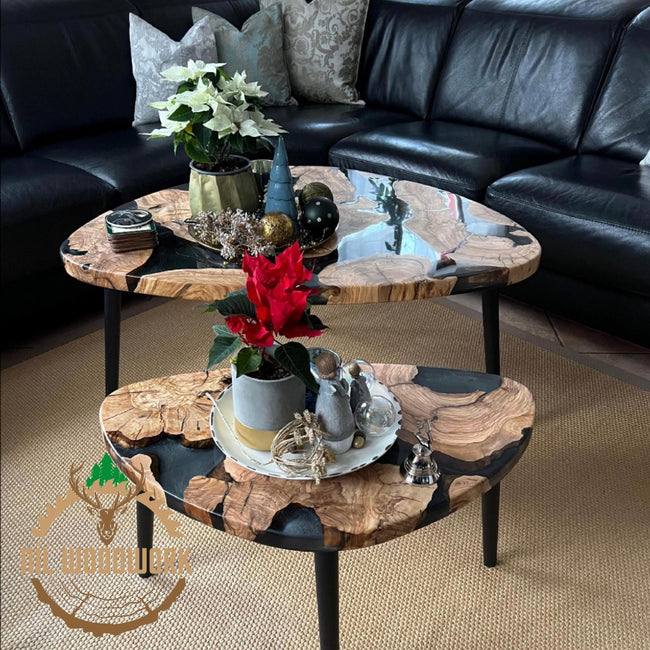 Custom Olive Wood Epoxy Coffee Table: Rustic Modern Sofa Table