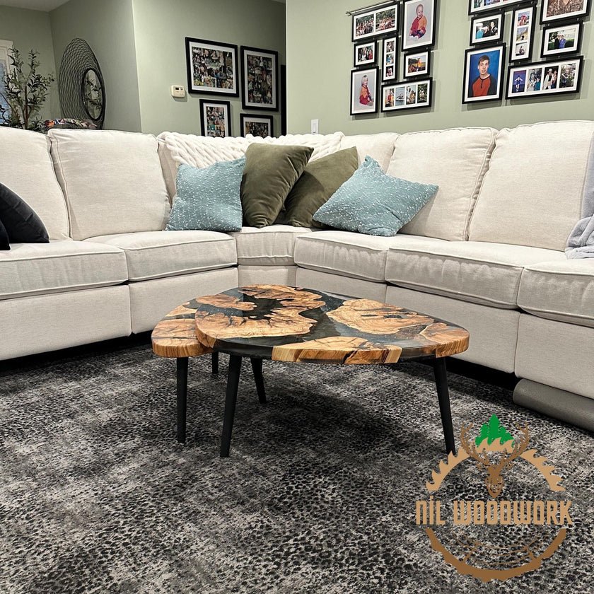 Custom Olive Wood Epoxy Coffee Table: Rustic Modern Sofa Table