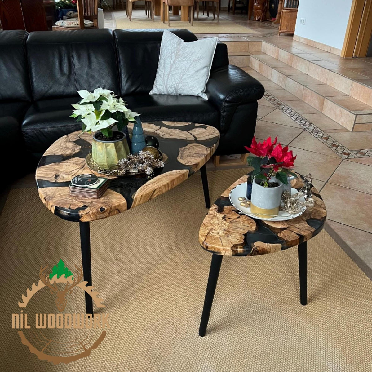 Custom Olive Wood Epoxy Coffee Table: Rustic Modern Sofa Table