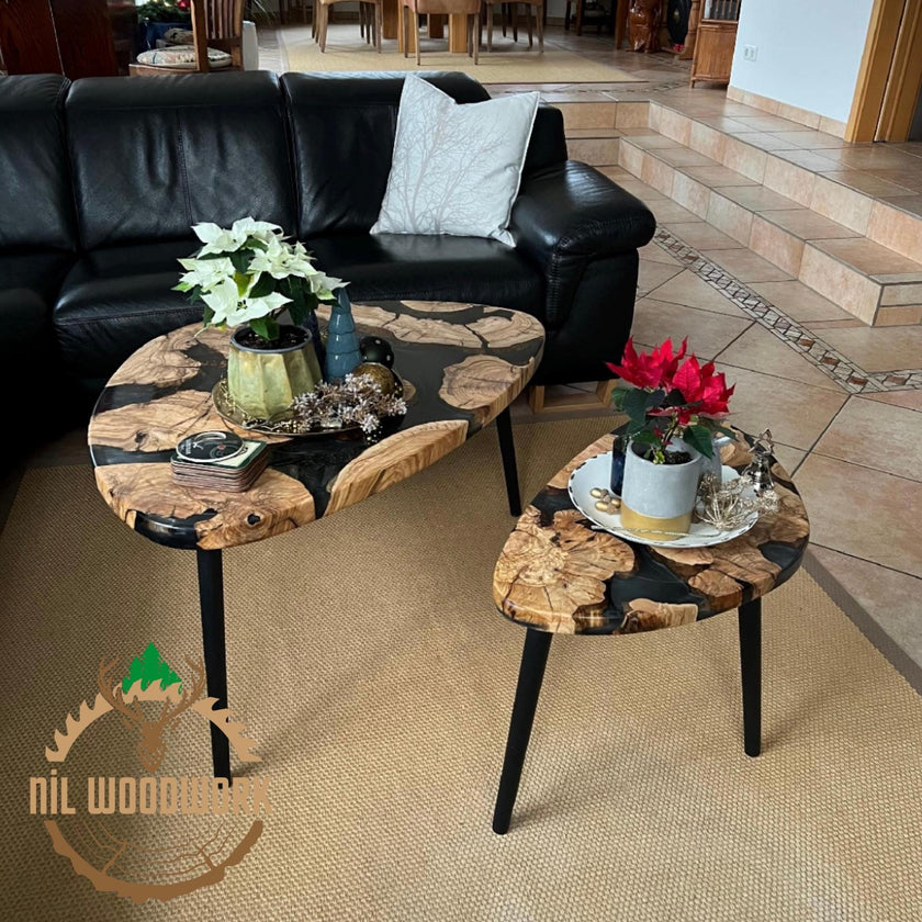 Custom Olive Wood Epoxy Coffee Table: Rustic Modern Sofa Table