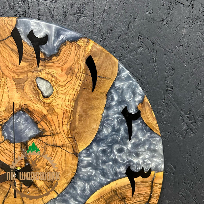 20'' Olive Wood Resin Wall Clock: Modern Arabic Numeral Clock