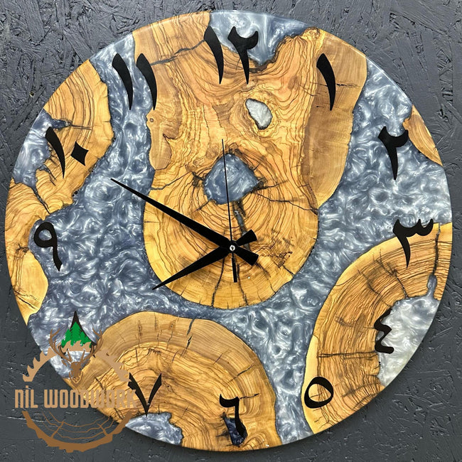 20'' Olive Wood Resin Wall Clock: Modern Arabic Numeral Clock