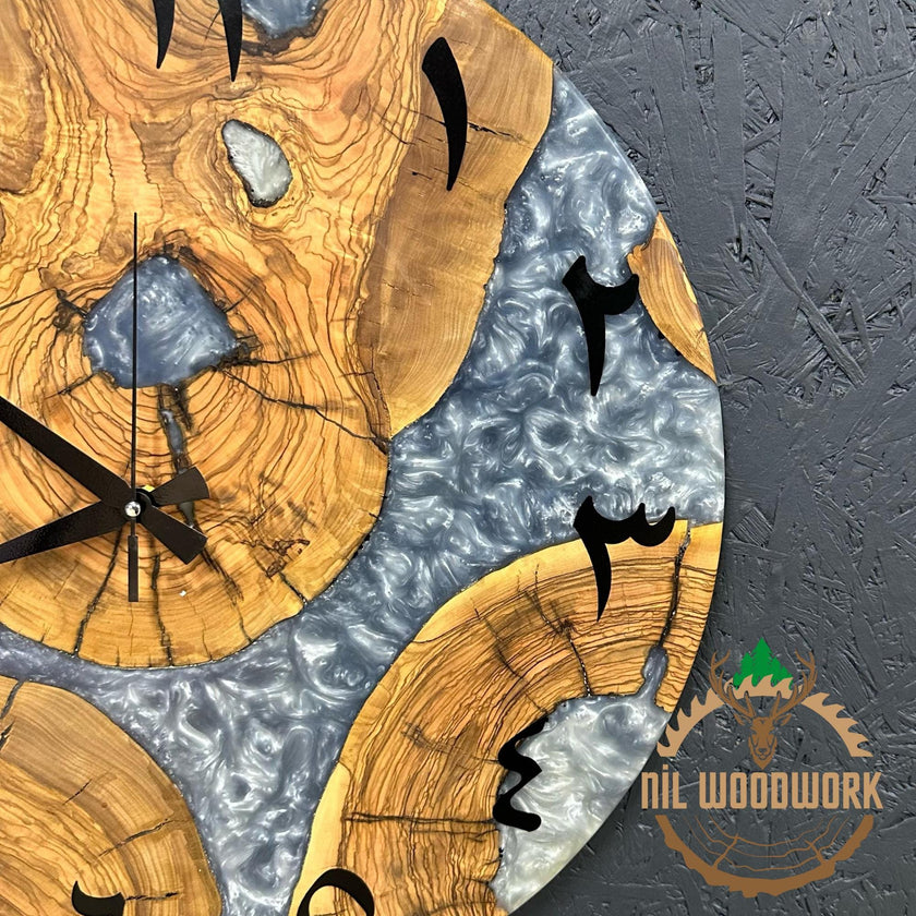 20'' Olive Wood Resin Wall Clock: Modern Arabic Numeral Clock