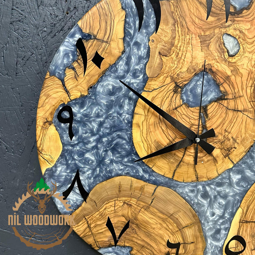 20'' Olive Wood Resin Wall Clock: Modern Arabic Numeral Clock