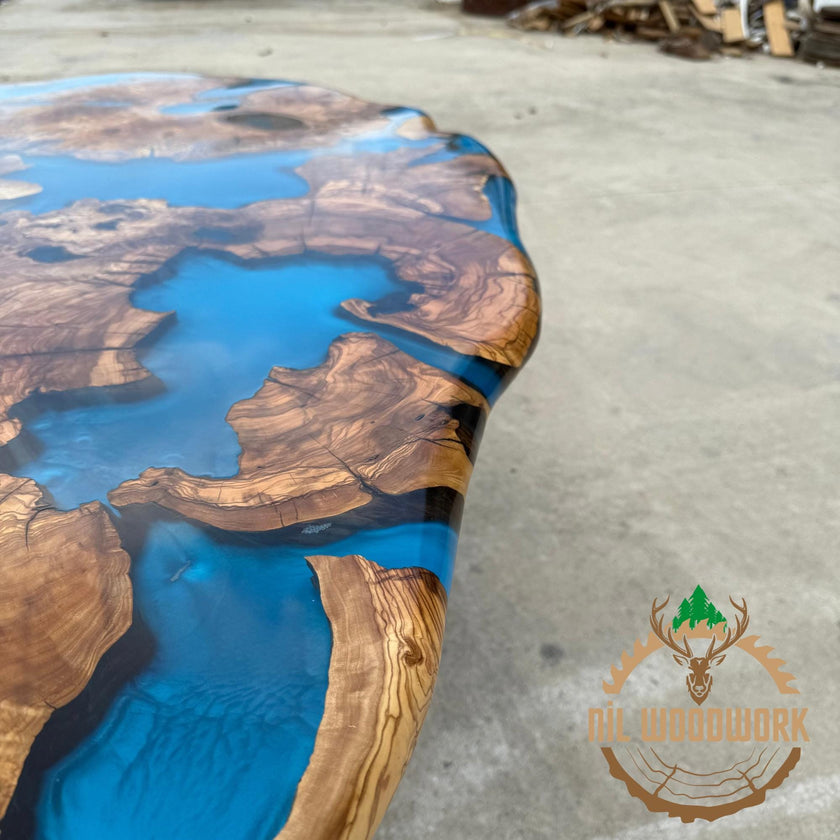 Handcrafted Olive Wood Resin Coffee Table - Modern Live Edge Design