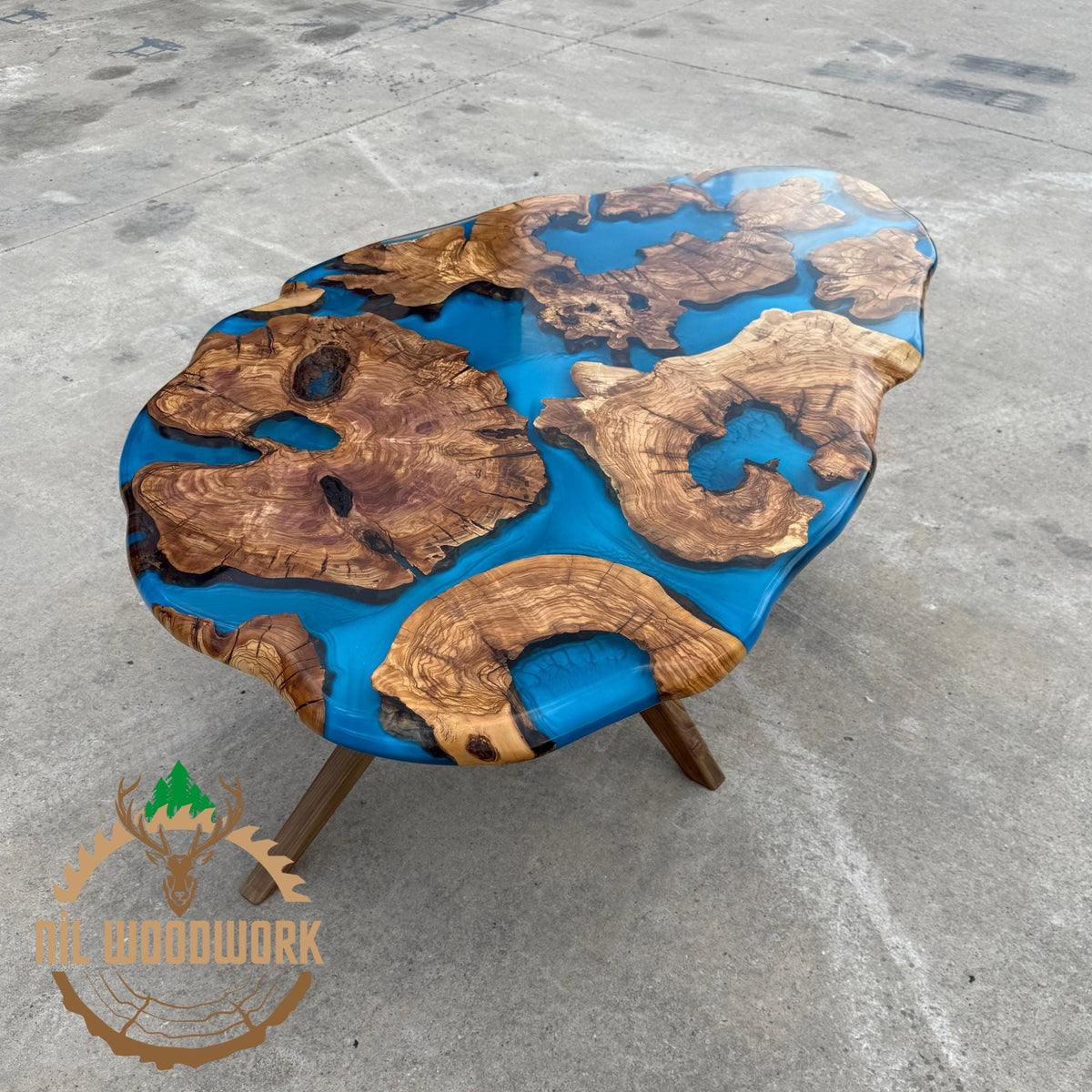 Handcrafted Olive Wood Resin Coffee Table - Modern Live Edge Design