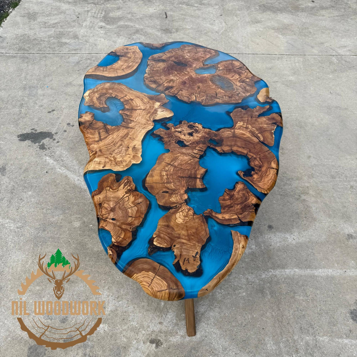 Handcrafted Olive Wood Resin Coffee Table - Modern Live Edge Design