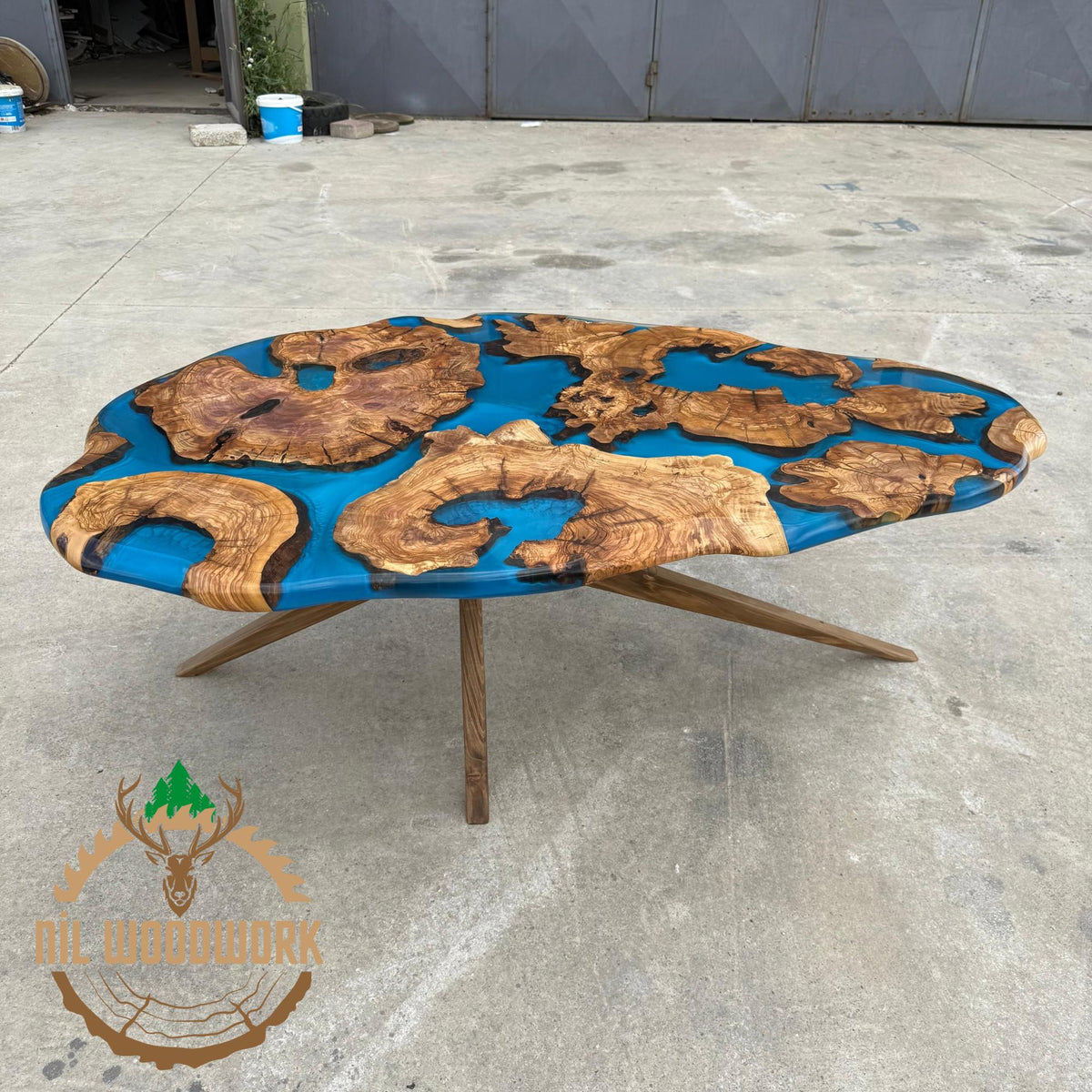 Handcrafted Olive Wood Resin Coffee Table - Modern Live Edge Design