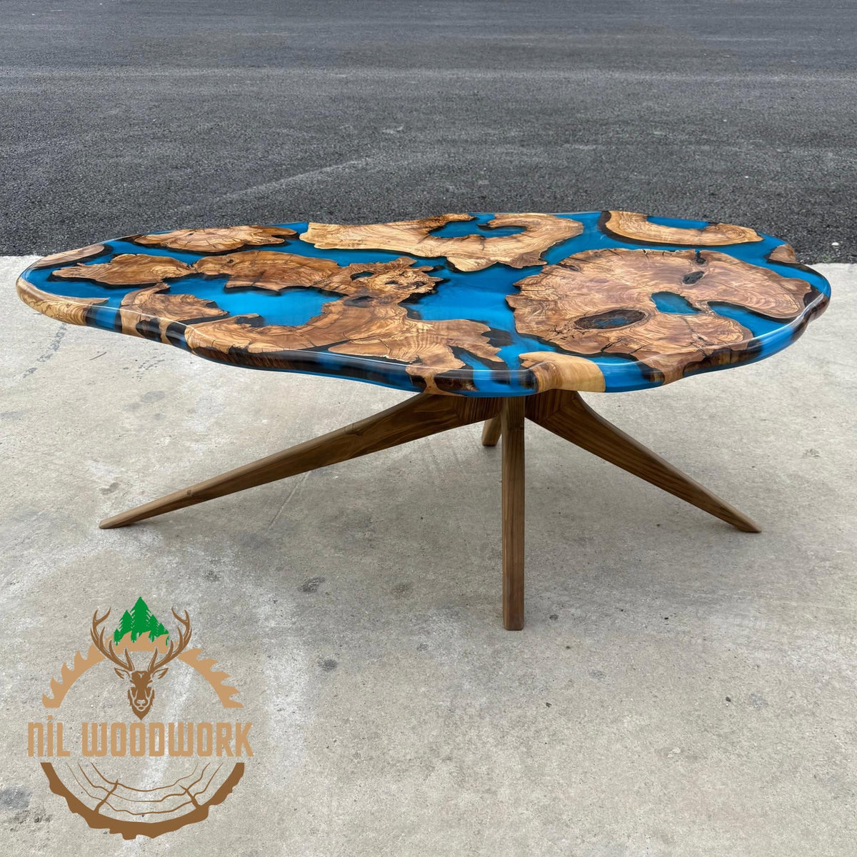 Handcrafted Olive Wood Resin Coffee Table - Modern Live Edge Design