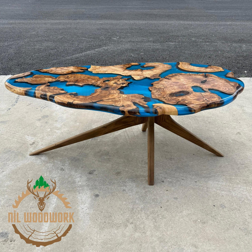 Handcrafted Olive Wood Resin Coffee Table - Modern Live Edge Design