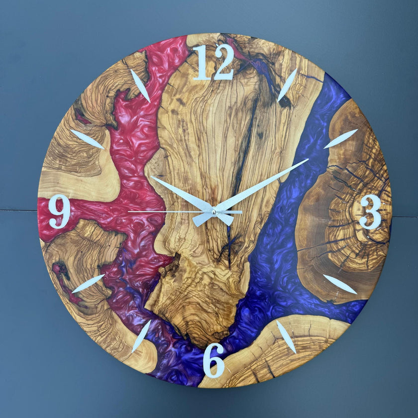 Personalized Resin and Olive Wood Wall Clock: Modern Wall Clock