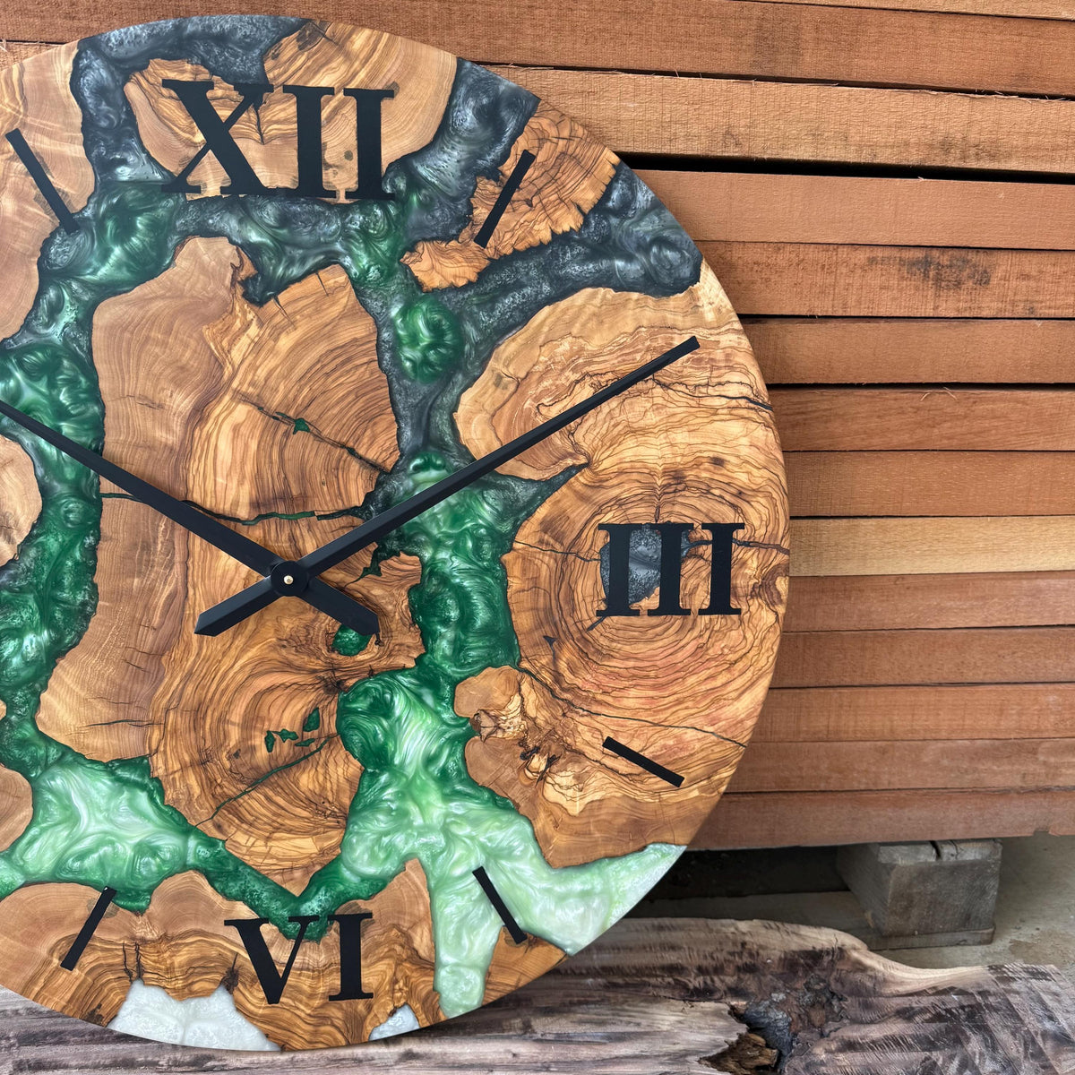 Olive Wood Epoxy Resin Wall Clock, Personalized Wooden Wall Clock: Modern Resin Art